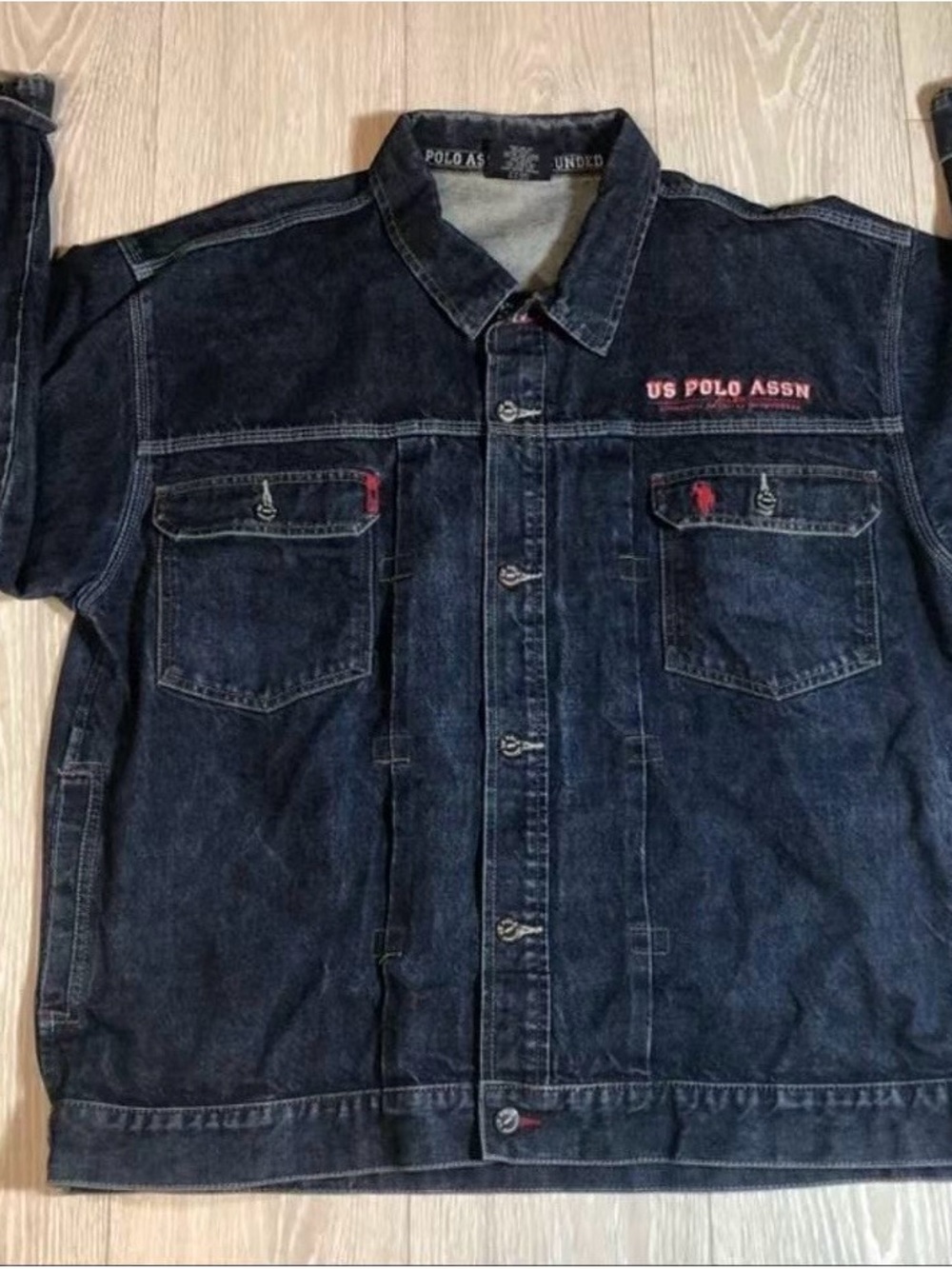 U.S. Polo Assn. Dark Blue Denim Bomber Jacket with Red Accents